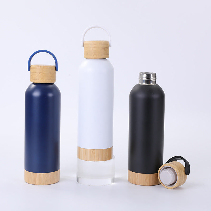 Car Insulated Bottle with Bamboo Base and Lid